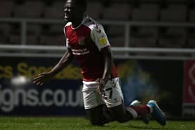 Christopher Missilou celebrates scoring for the Cobblers in the 2-1 win over Swindon Town (Picture: Pete Norton)