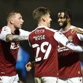 Danny Rose celebrates scoring his first goal for the Cobblers in Tuesday night's win over Swindon Town (Pictures: Pete Norton)