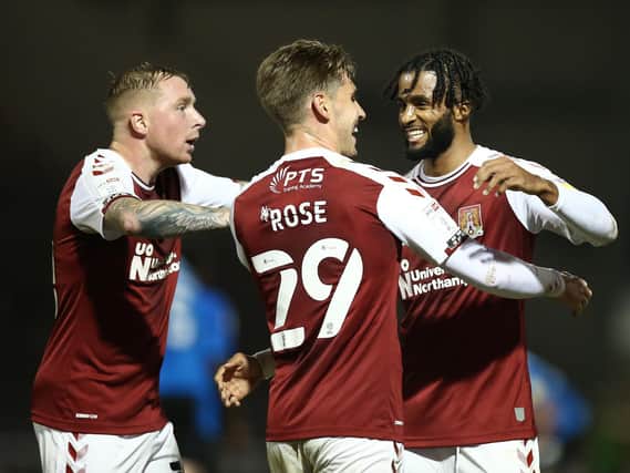 Danny Rose celebrates scoring his first goal for the Cobblers in Tuesday night's win over Swindon Town (Pictures: Pete Norton)