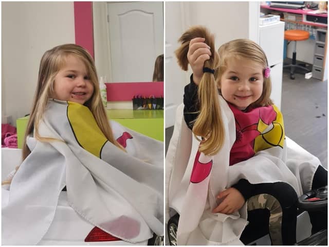 Lola Sargeant before and after her haircut for the Little Princess Trust