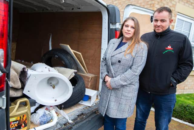 Joanne and Justin Carlin now have a flytipped toilet in their van after they were turned away from the tip.