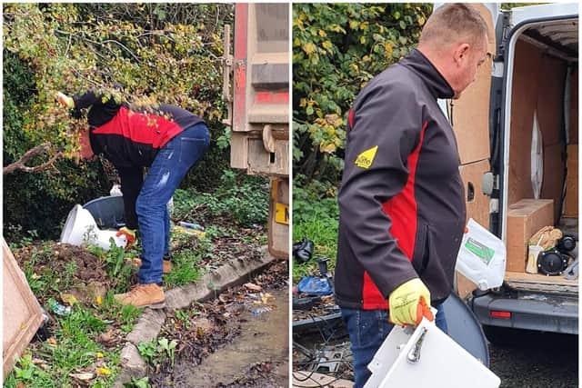 Justin and Joanne cleared away the roadside dump using their van and tried to put it in the tip using their carrying waste license.