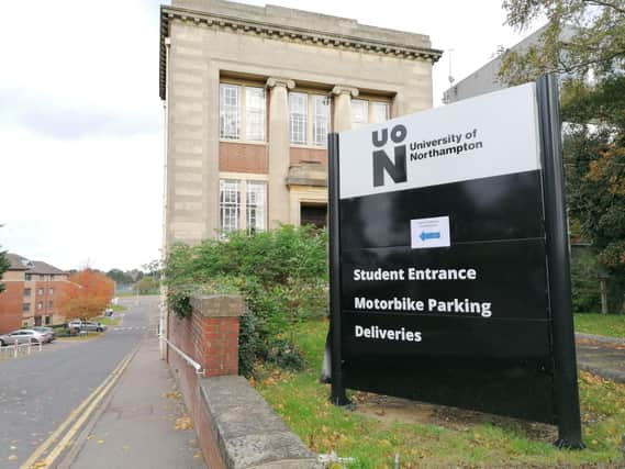 The Avenue campus at the University of Northampton. The part of the Maidwell building behind the sign will be retained as part of the new housing development.