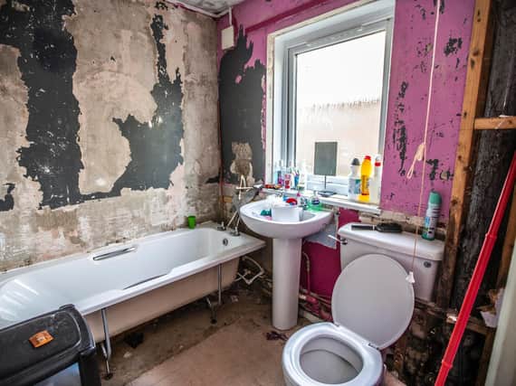 The family bathroom has been left looking like this following unfinished revamp works. Pictures by Kirsty Edmonds.