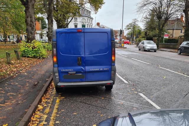 This blue van was parked illegally on Kettering Road, Northampton.
