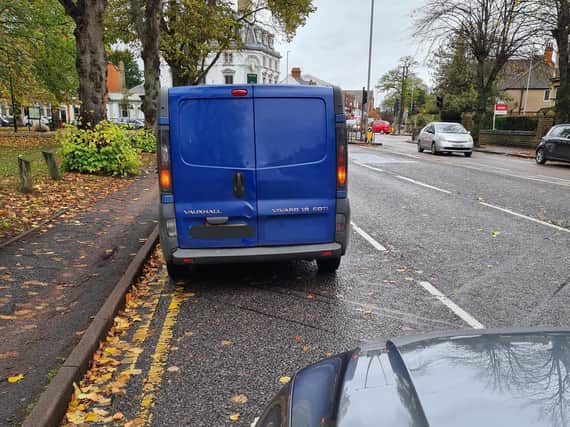 This blue van was parked illegally on Kettering Road, Northampton.