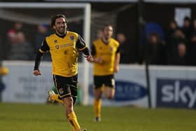 Ricky Holmes celebrates after scoring a superb volley against Dagenham in 2016.