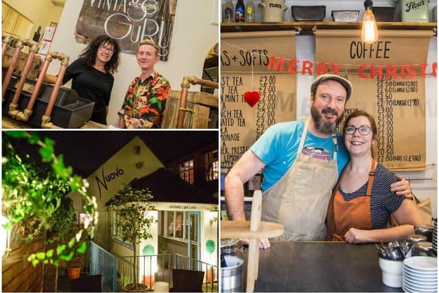 (Clockwise from top left) Vintage Guru on St Giles Street, Magee Street Bakery on Derby Road and Nuovo will all be open during the second lockdown for takeaways, deliveries or click-and-collect