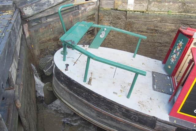 The narrowboat got stuck on the cill of the lock. Photo: Mark Denton