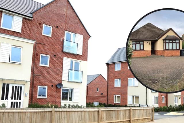 Marion Price's Earls Barton flat and (inset) the home she shared with Reader in Booth Rise. Picture: Alison Bagley Photography