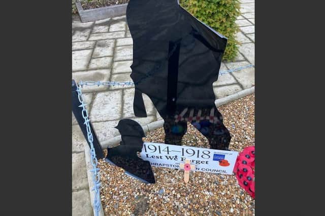 Criminals have damaged Thrapston's war memorial. Photo by Thrapston Town Council