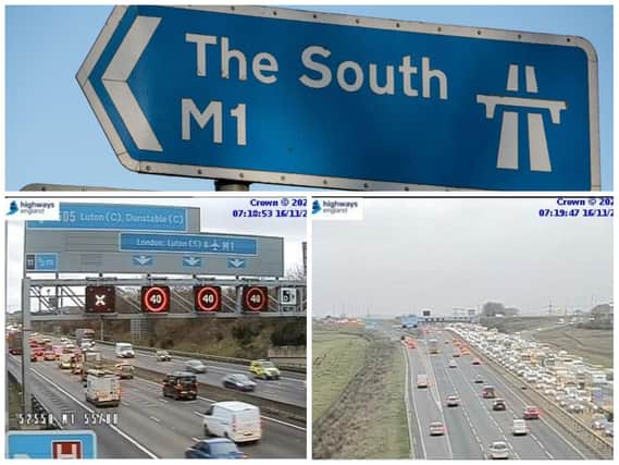 Highways England cameras showed the queues southbound on the M1 on Monday morning