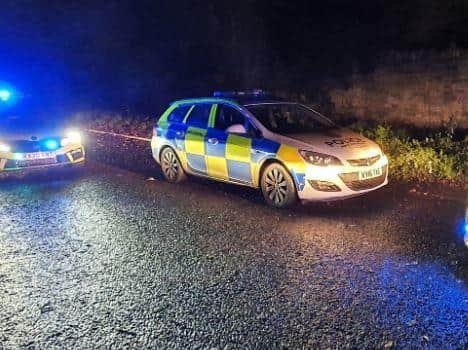 Police vehicles in the Upton layby on the A4500 near Northampton on Saturday night. Photo: @NP_PC862