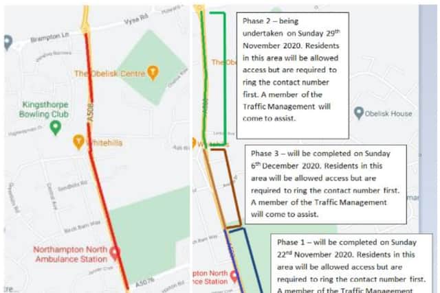 Details for the stretch of the A508 which will be resurfaced over the next three weekends