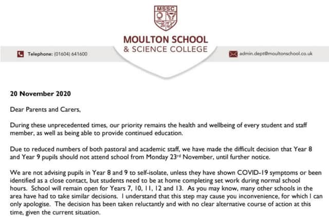 Today's letter from principal Angie Dabbs broke the news to parents