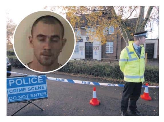 Lee Morrissey (inset) and the scene at the Open Hearth the morning after the murder