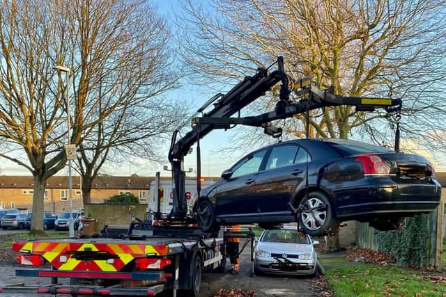 Police seized this untaxed Toyota Avensis from Minerva Way in Wellingborough