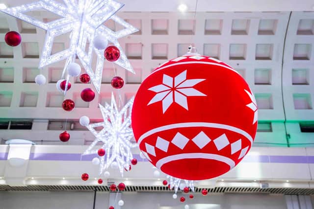 The giant Christmas baubles have made a come back to the shopping centre from last year.