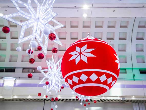 The giant Christmas baubles have made a come back to the shopping centre from last year.