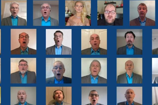 Just some of the Northampton Male Voice Choir members, plus soloists Emily
Haig and Joshua Daniel, singing O Come All Ye Faithful