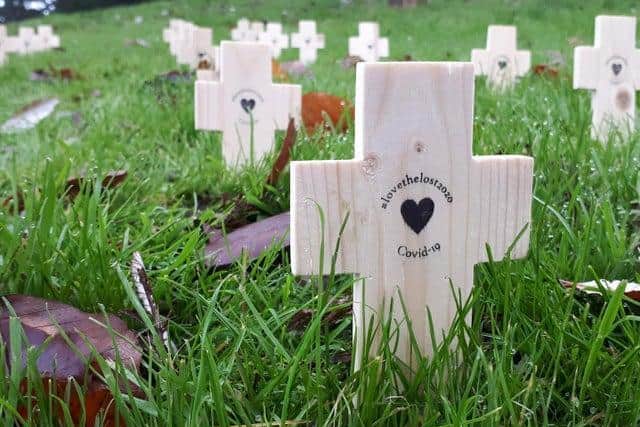 The crosses have been placed in front of Kettering General Hospital