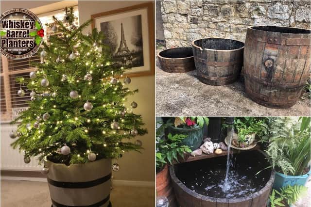 Dave Brailsford and Joanna Pichurska's customers have come up with imaginative ways to use their old whiskey barrels, from fountains to Christmas tree stands. Photos: Whiskey Barrel Planters