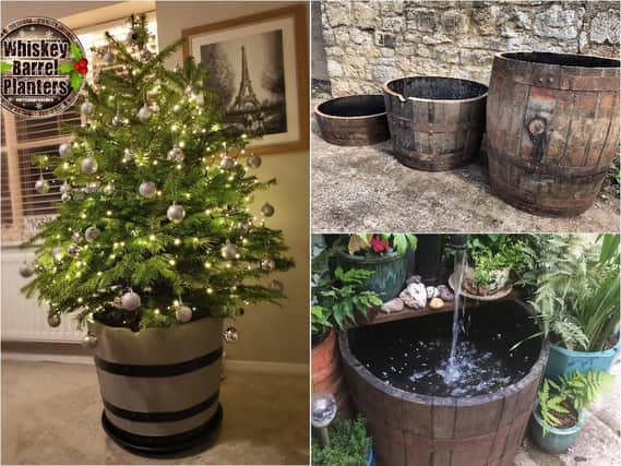 Dave Brailsford and Joanna Pichurska's customers have come up with imaginative ways to use their old whiskey barrels, from fountains to Christmas tree stands. Photos: Whiskey Barrel Planters