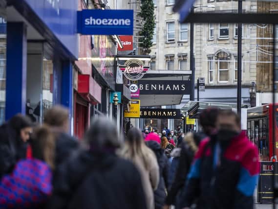 Shoppers were queuing outside Debenhams this morning as it reopened for the first time since the second national lockdown. Pictures by Kirsty Edmonds.