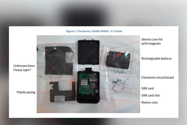 The tracker system that Reader had used to stalk his wife for months before her death last December
