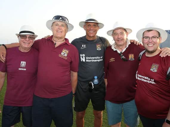 Keith Curle meets Cobblers supporters at the club's training camp in Spain in 2019
