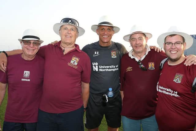 Keith Curle meets Cobblers supporters at the club's training camp in Spain in 2019