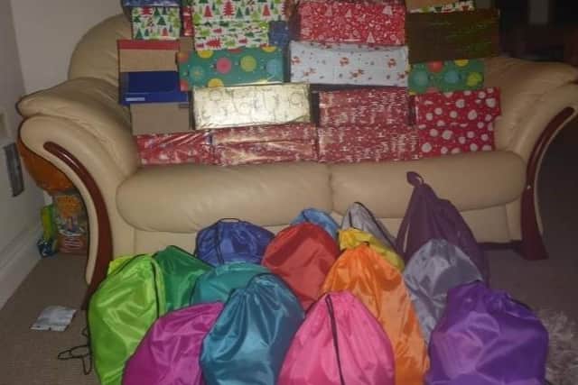 Some of the Christmas hampers and homeless bags already created this year.