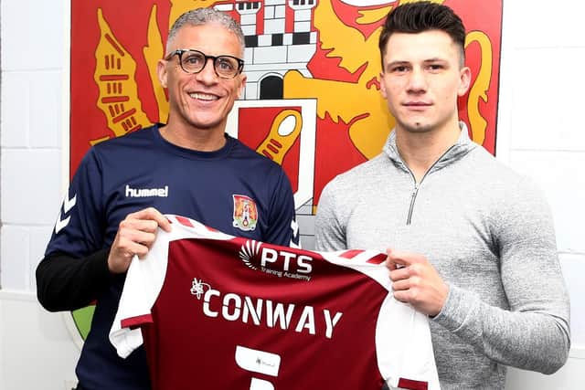 Cobblers boss Keith Curle presents Kieron Conway with his Cobblers shirt