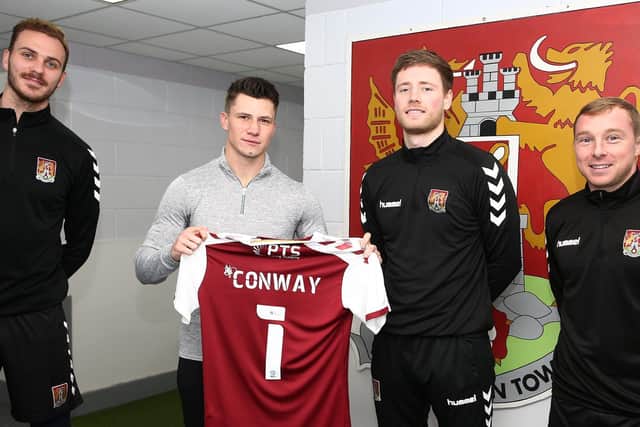 Kieron Conway with Harry Smith, Fraser Horsfall and Nicky Adams