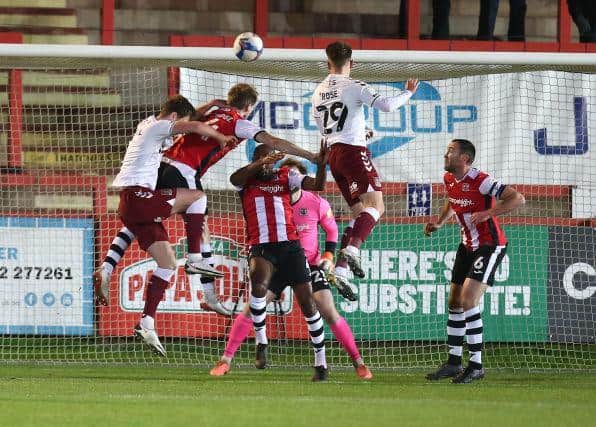 Danny Rose heads home from Morgan Roberts' corner in the 2-1 Papa John's Trophy win at Exeter City
