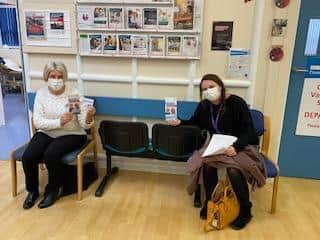 Teresa and a colleague at the hospital ready for their vaccination.