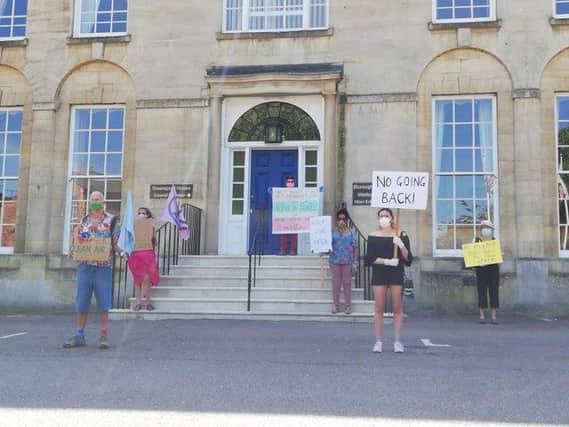 Extinction Rebellion protestors pictured outside of Wellingborough council offices in May 2020 were demanding a 'new normal' after coronavirus.