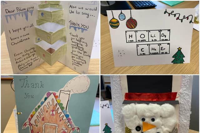 A selection of the Christmas cards for key workers by Moulton School and Science College students