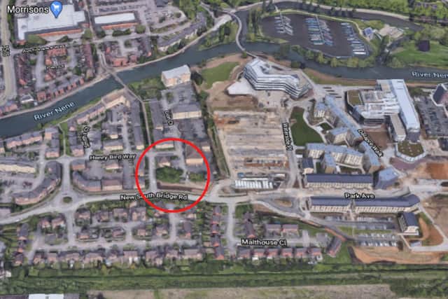 The application site, circled, is near to the University of Northampton's Waterside campus.