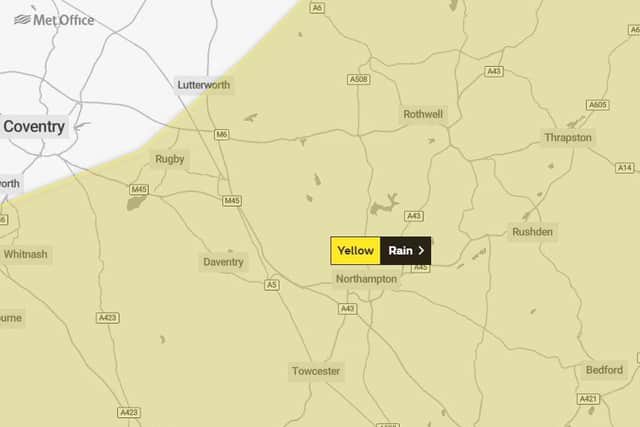 Tomorrow's Met Office weather alert covers all of Northamptonshire