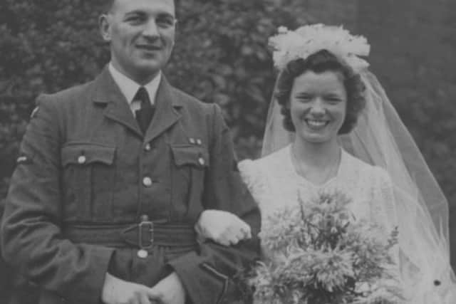 Ted and Nancy pictured on their wedding day 76 years ago.