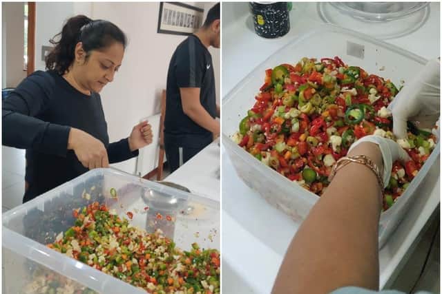 Early days of making giardiniera in the kitchen with the family