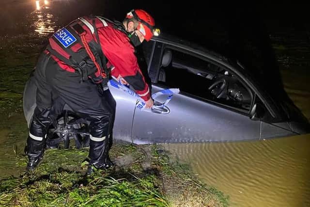 Northants Search and Rescue teams came across this car partially submerged on Christmas Eve. Photo: Northants_sar