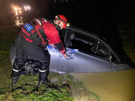 Northants Search and Rescue teams came across this car partially submerged on Christmas Eve. Photo: Northants_sar