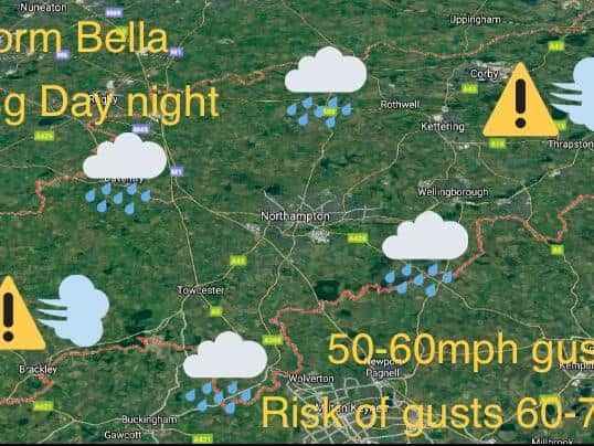 Weather watchers @NNweather predict Storm Bella bringing more rain and high winds from 8pm on Boxing Day