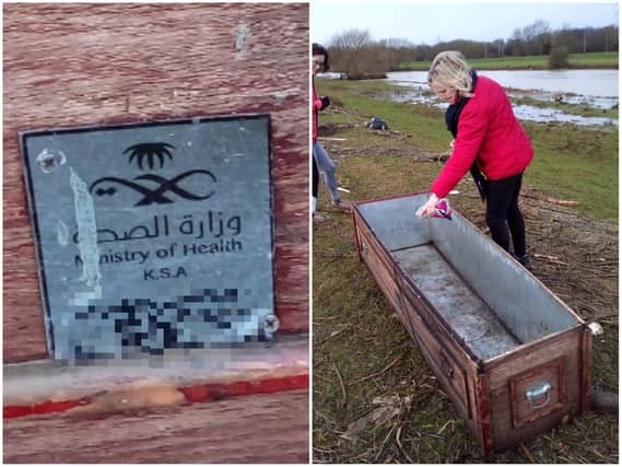 A coffin of Saudi Arabian origin has been deposited on a Northampton field in the aftermath of the Christmas flooding.