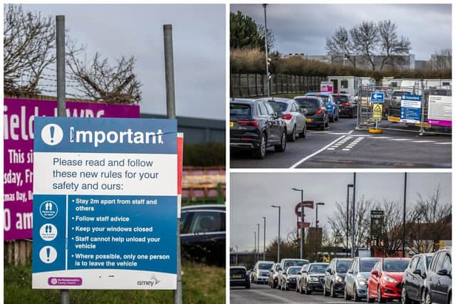Longs queues were pictured at Northampton's Sixfields Waste and Recycling Centre yesterday.