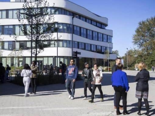 The university campus is near residential properties.