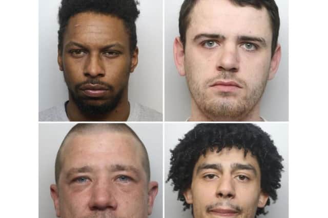 Police are circulating photos of these four men wanted in connection with domestic abuse offences