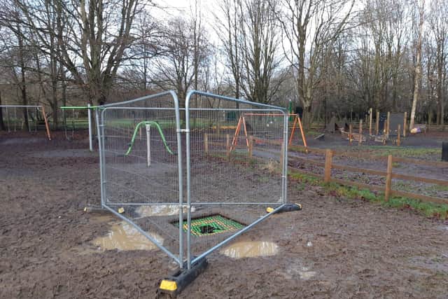 The play area has been compared to a mud bath